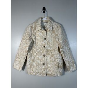 Chicos Jacket Womens 1 8/10 Beige White Floral Lace‎ Print Quilted Coat